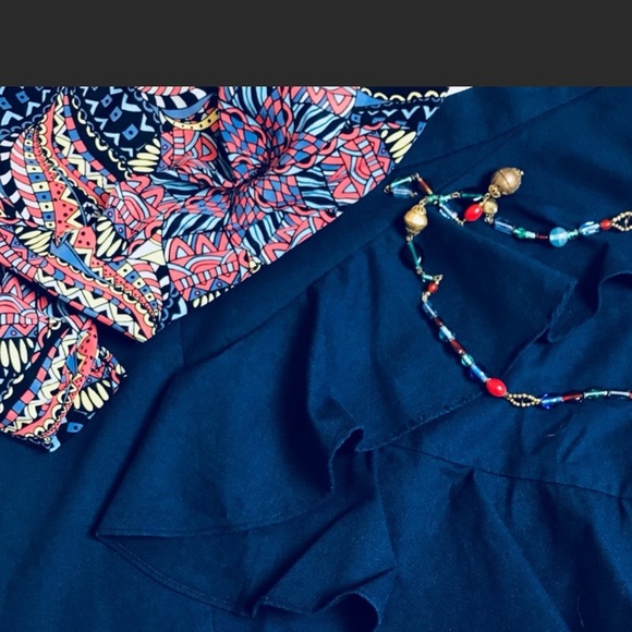 Linen Lux Navy Ruffle Skirt - Picture 5 of 8